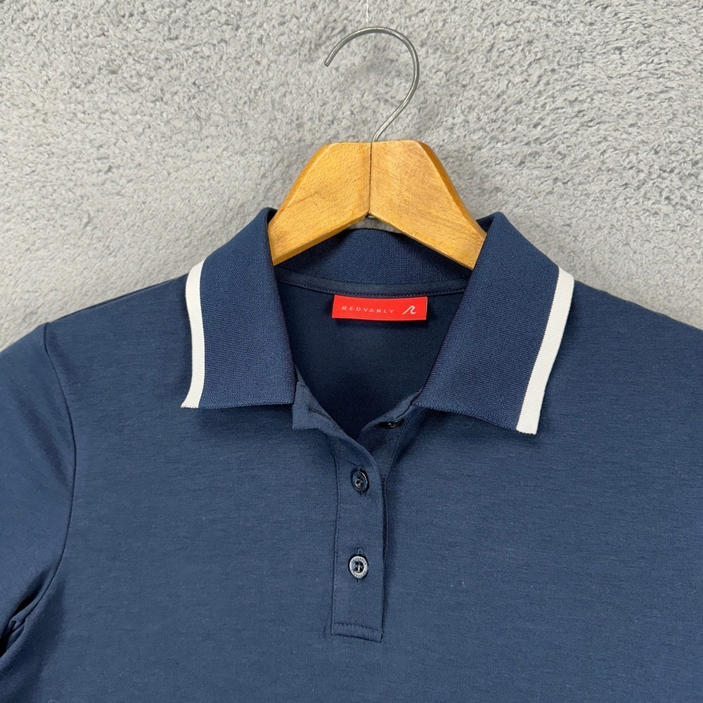 Redvanly Womens Golf Polo Shirt Medium Blue White Colorblock Short Sleeve Rugby